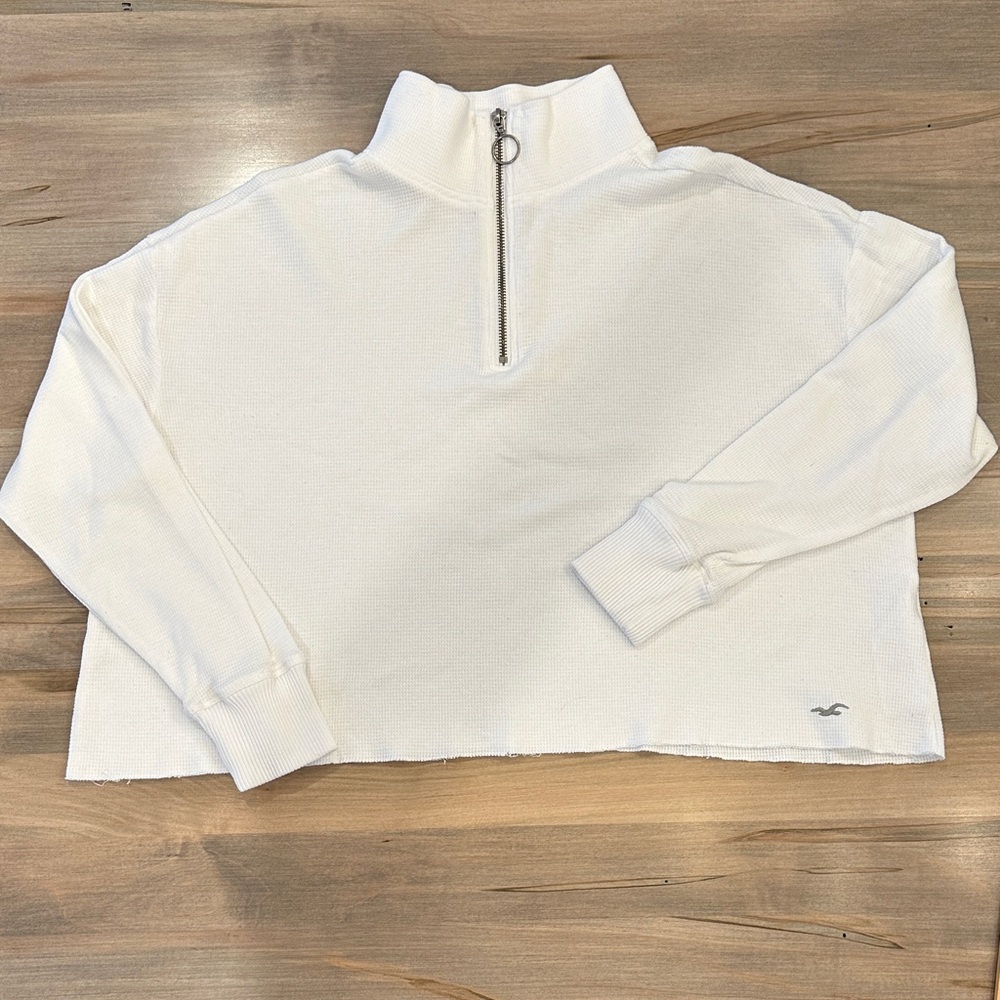 Hollister White Waffle-Knit Half-Zip Pullover